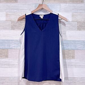 J Crew Crepe Colorblock V Neck Shell Top Blue White Work Career Office Womens 00